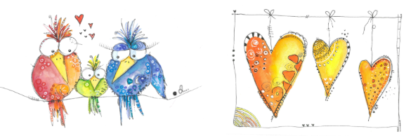 Bunte Zeichnungen aus dem Aquarell+ Einsteigerkurs im Atelier zum Glück