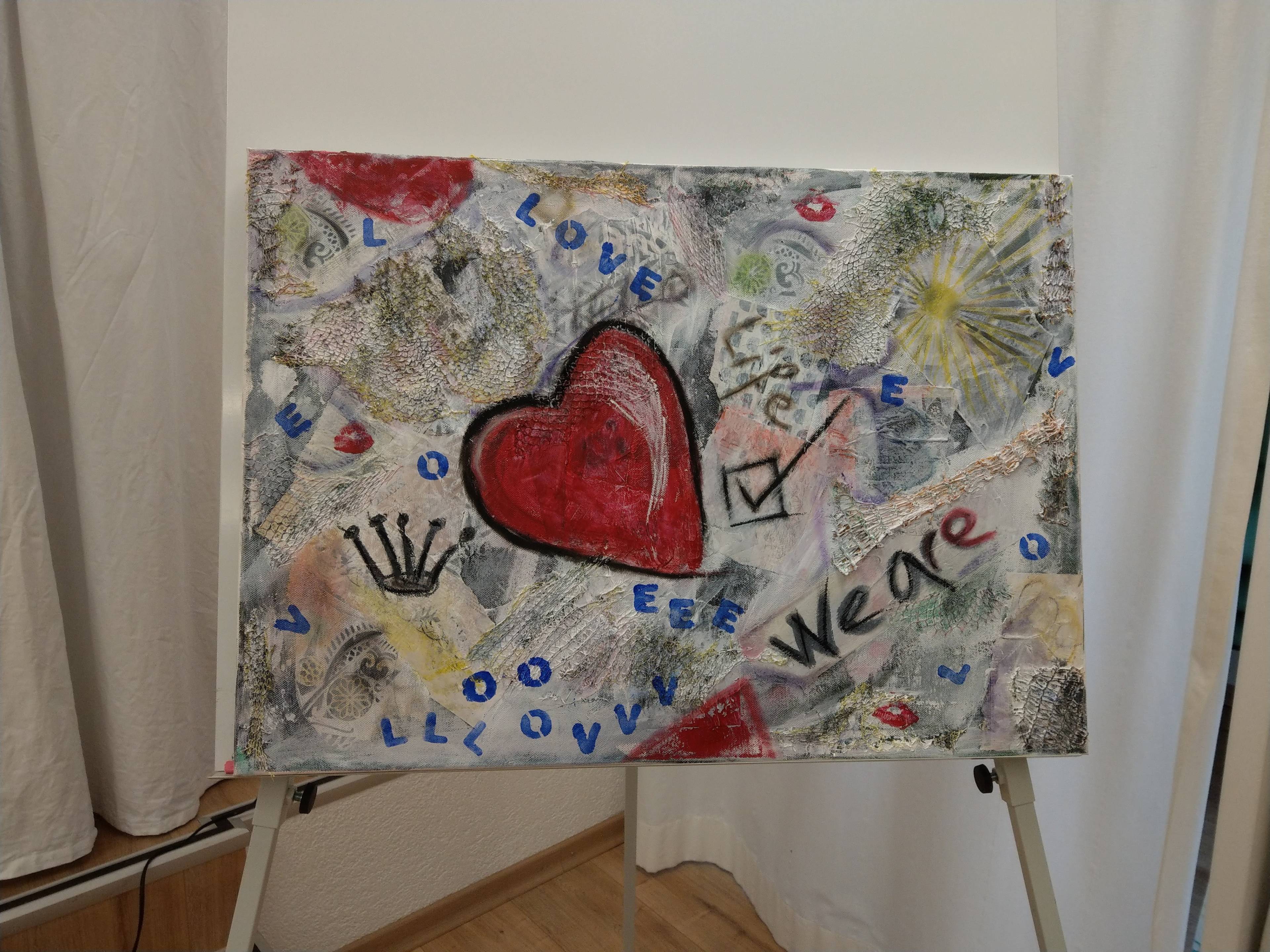 MixedMedia Werk eines Kursteilnehmers aus dem Atelier zum Glück