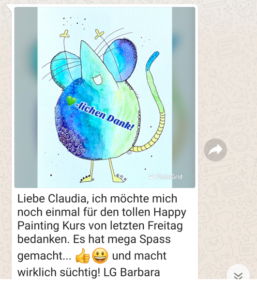 Feedback einer glücklichen Kursteilnehmerin aus dem Atelier zum Glück
