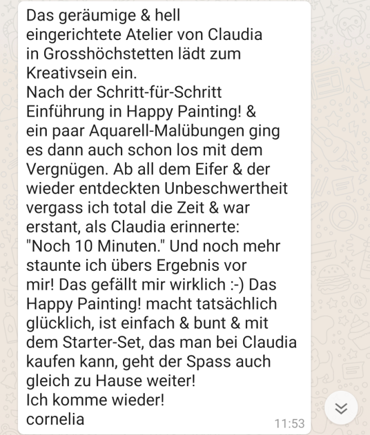 Feedback einer glücklichen Kursteilnehmerin aus dem Atelier zum Glück