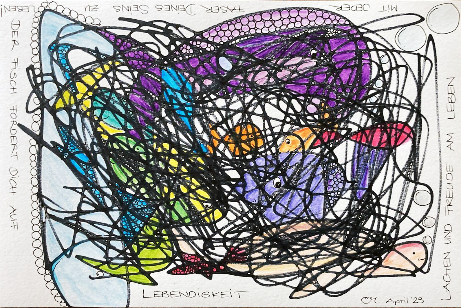 NEURODINGS-Zeichnung einer Kursteilnehmerin aus dem Atelier zum Glück